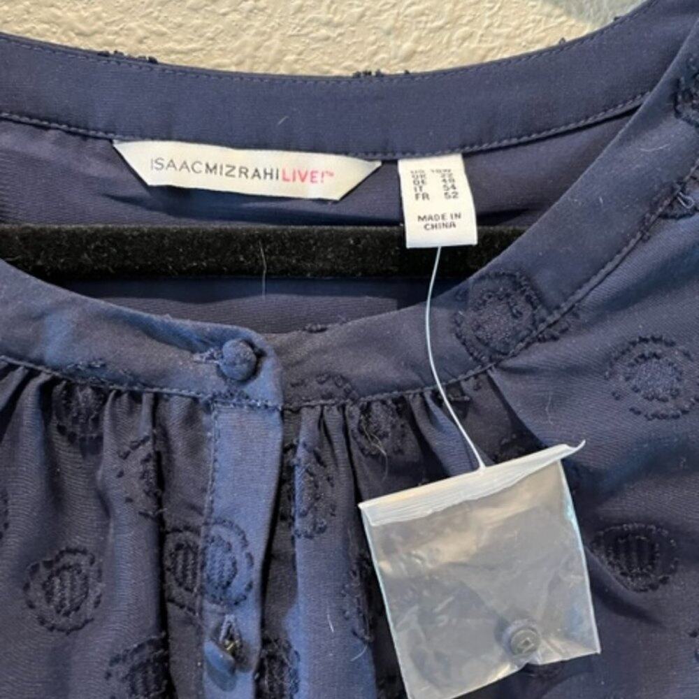 Isaac Mizrahi Navy Textured Dot Blouse 18W Pleated Bell Sleeve Plus Size NWOT - Picture 5 of 11